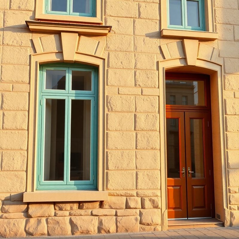 Fațadă de clădire central-europeană cu rame de fereastră mentă în Oradea